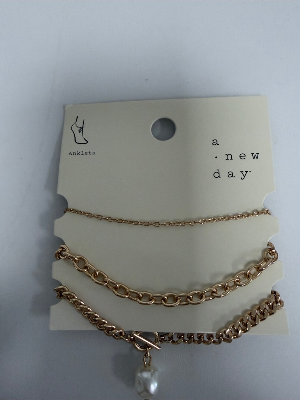 a new day Rose Gold Layered ankle  Bracelet Set with Pearl Charm